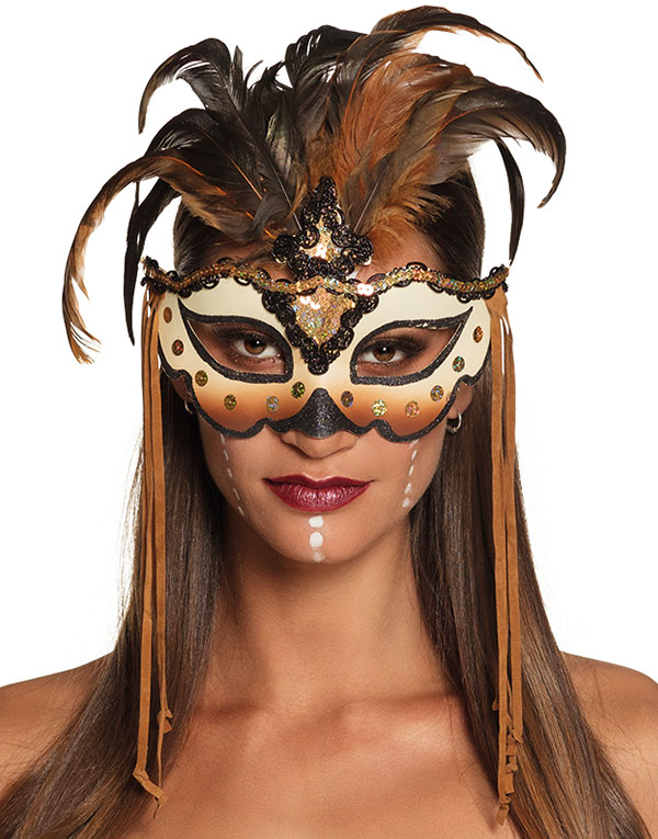 Voodoo Øyemaske med Fjær og Bånd