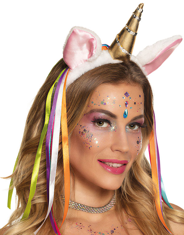 Unicorn Hårbøyle med Ører, Horn og Bånd