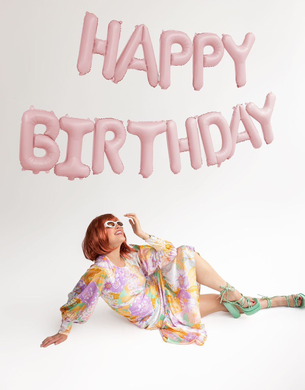 Rosa Happy Birthday Folieballong - Banner 340x35cm