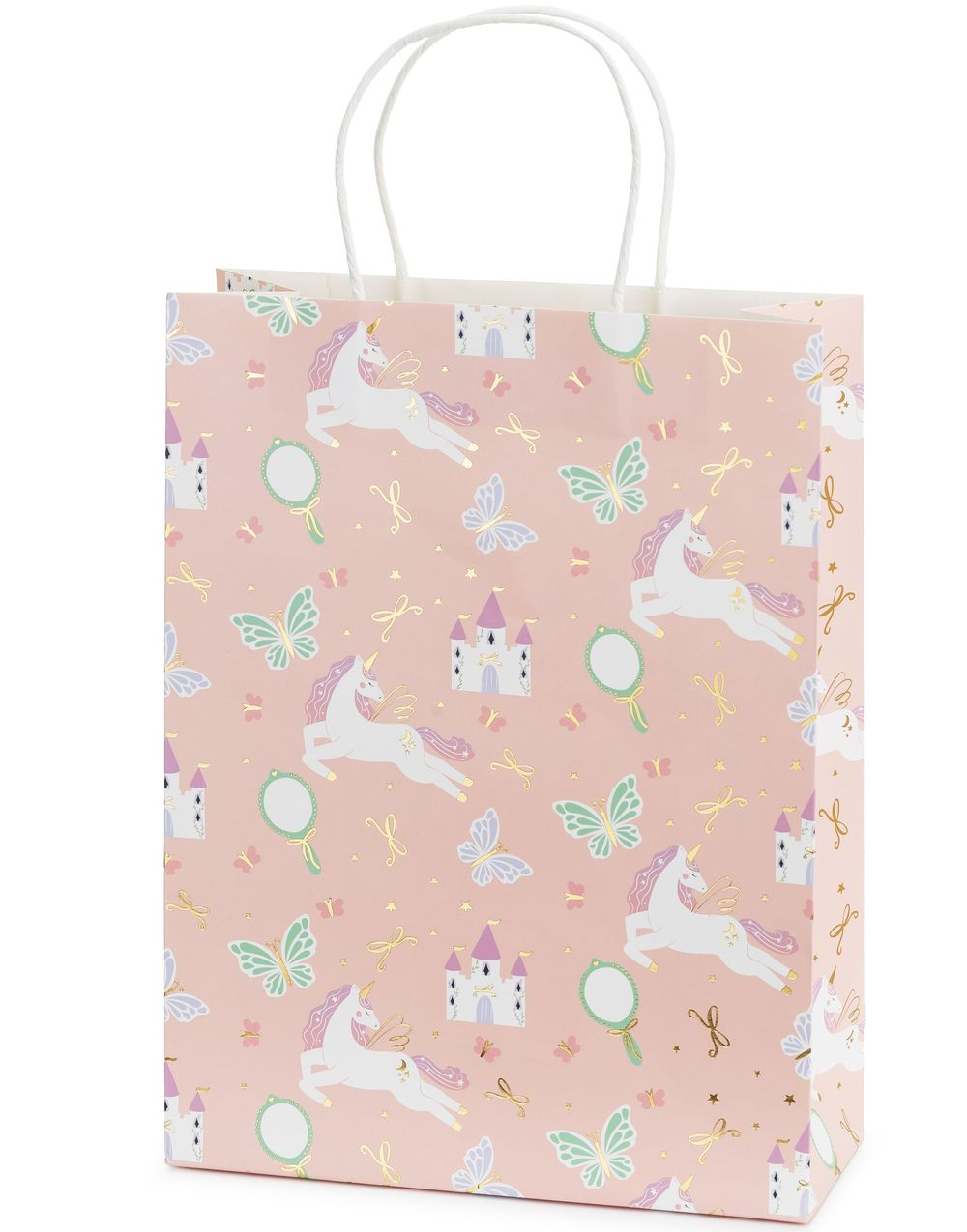 Rosa Gavepose/Godtepose 24x32 cm - Enhjørninger & Slott