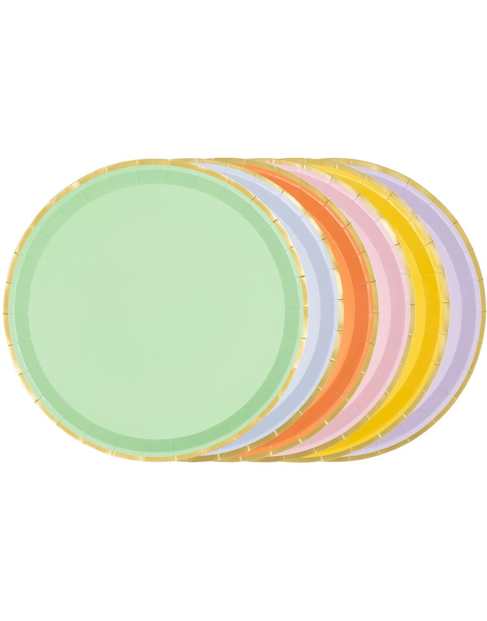 6 stk Små Papptallerkener med Gullkant 21 cm - 6 Forskjellige Farger