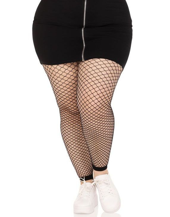 Plus size industrielle nettingtights uten fot - svart