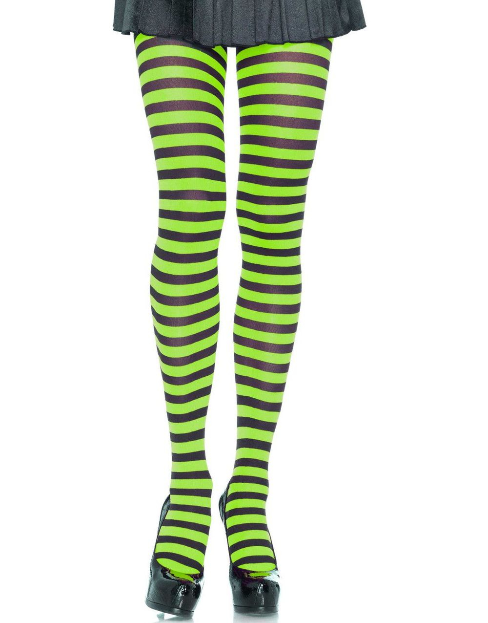 Stripete nylon strømpebukse - limegrønn og svart