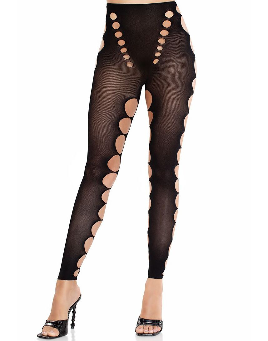 Sømløse ugjennomsiktige tights med cut-outs - svart