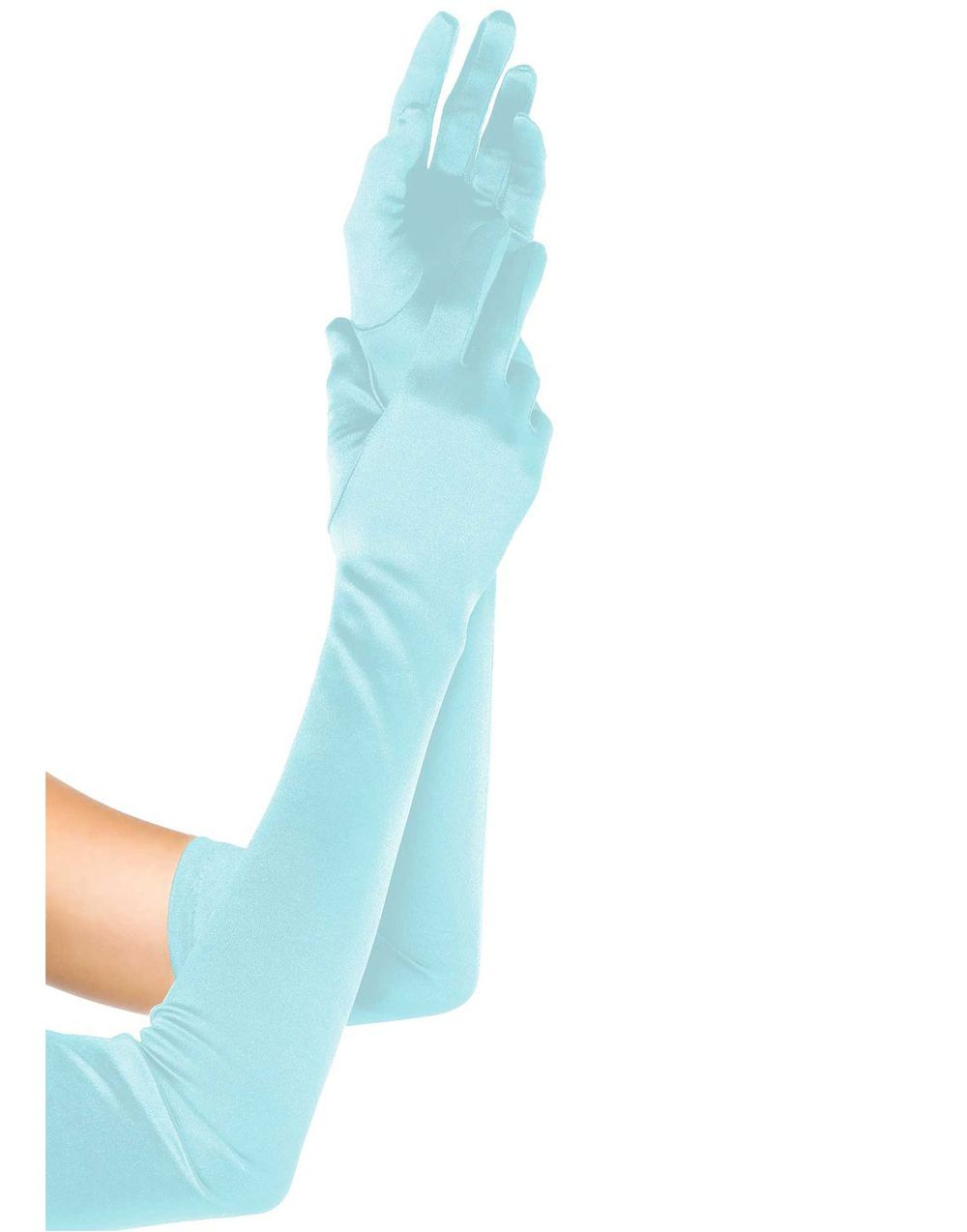 Ekstra Lange Satenghansker - Lyseblå