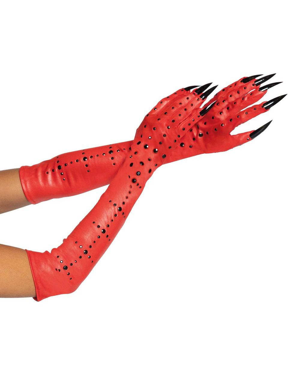 Demonklo Hansker med Strass - Rød