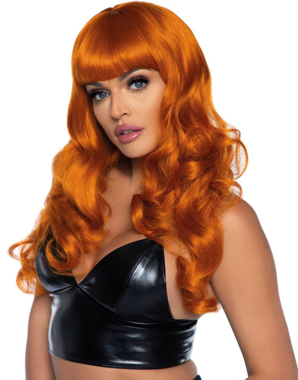 Lang Bølgete Parykk med Pannelugg - Oransje