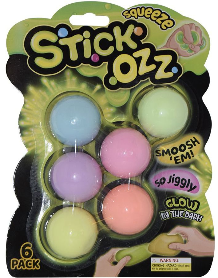6 stk Squeeze and Stick Baller - Glow in the Dark