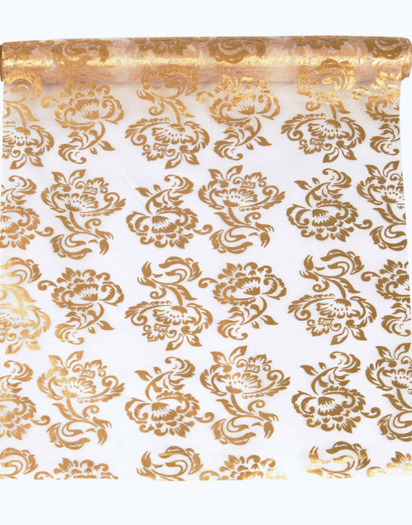 GULLFARGET Organzaløper med Damaskmønster 36 cm x 9 meter