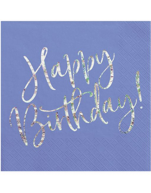 20 stk Blå Bursdagsservietter med Holografisk trykk 33x33 cm