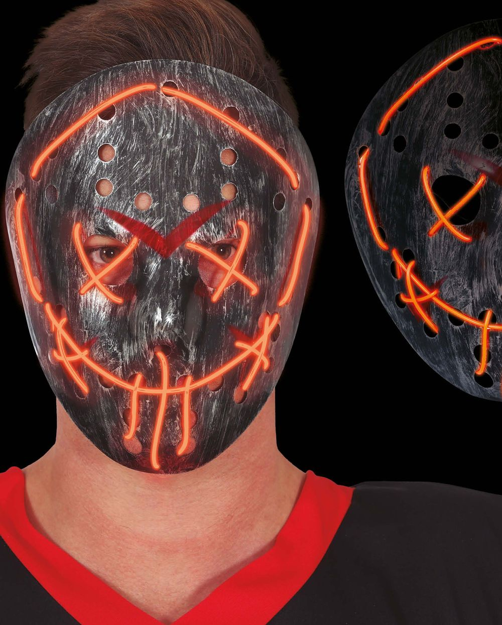 Sølv Hockeymaske med Orange LED-Lys