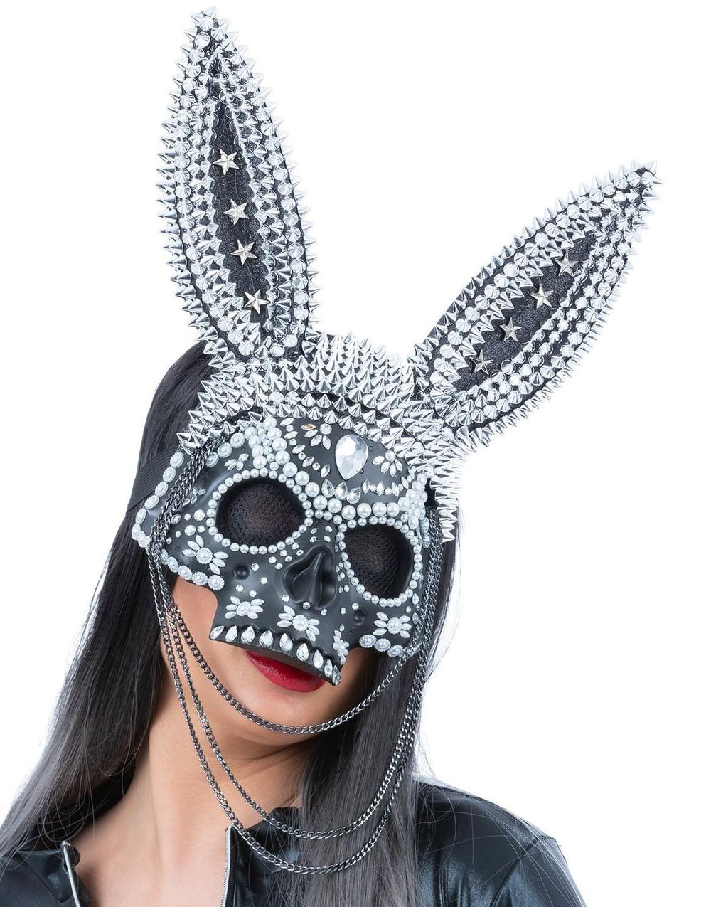 Skjellet Sexy Bunny Maske med Blanke Stener og Nagler