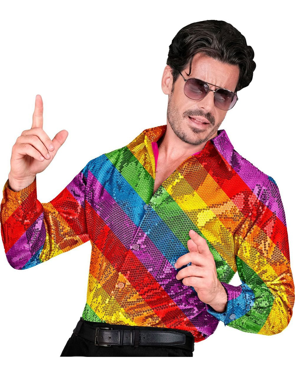 Regnbue Kostymeskjorte med Paljetter til Herre