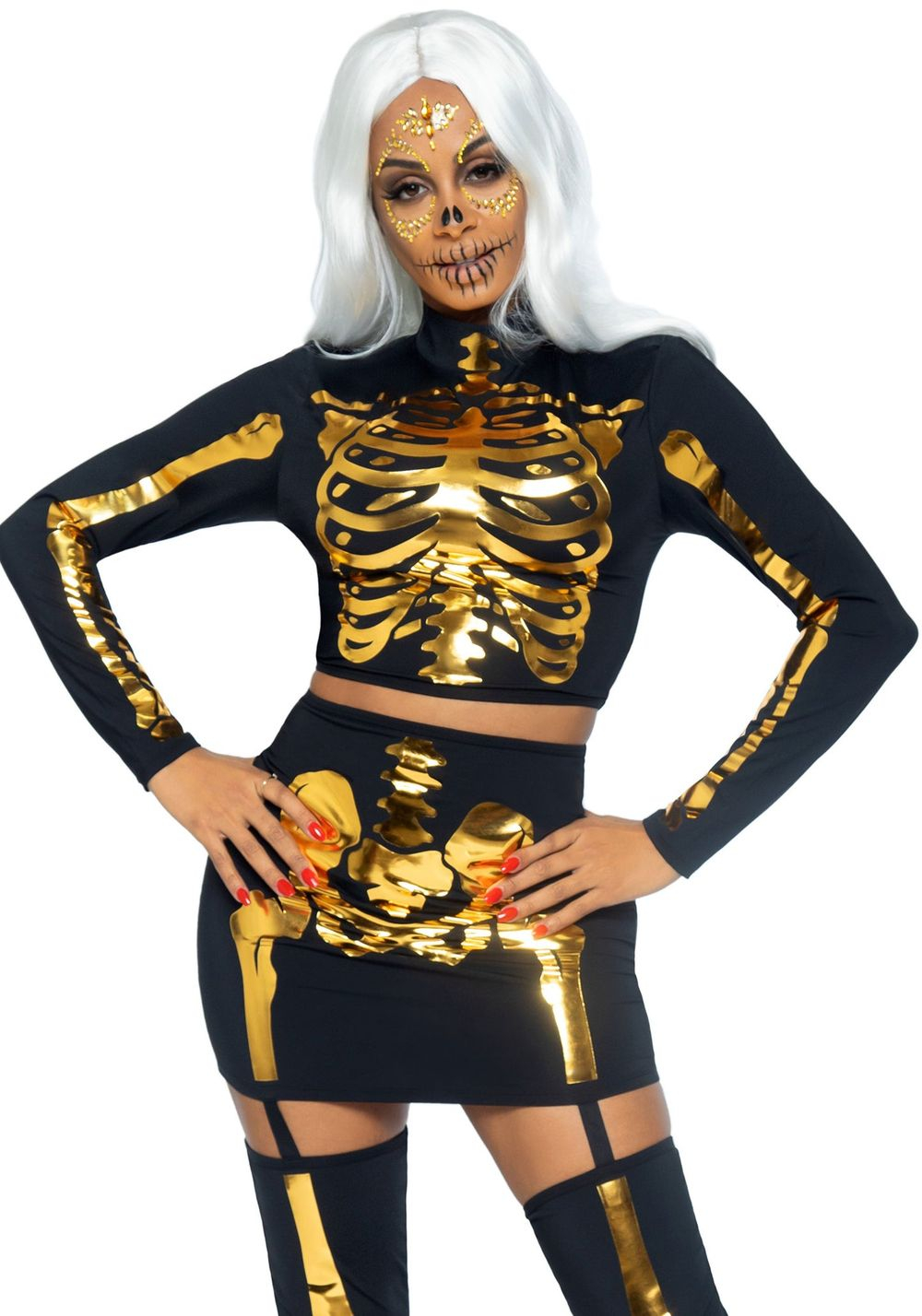 Golden Skeleton Kostyme til Dame 2 Deler