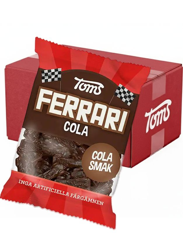 30 stk Toms Ferrari Cola - Bilformede Vingummibiter med Colasmak - Hel Eske 3,6 kg