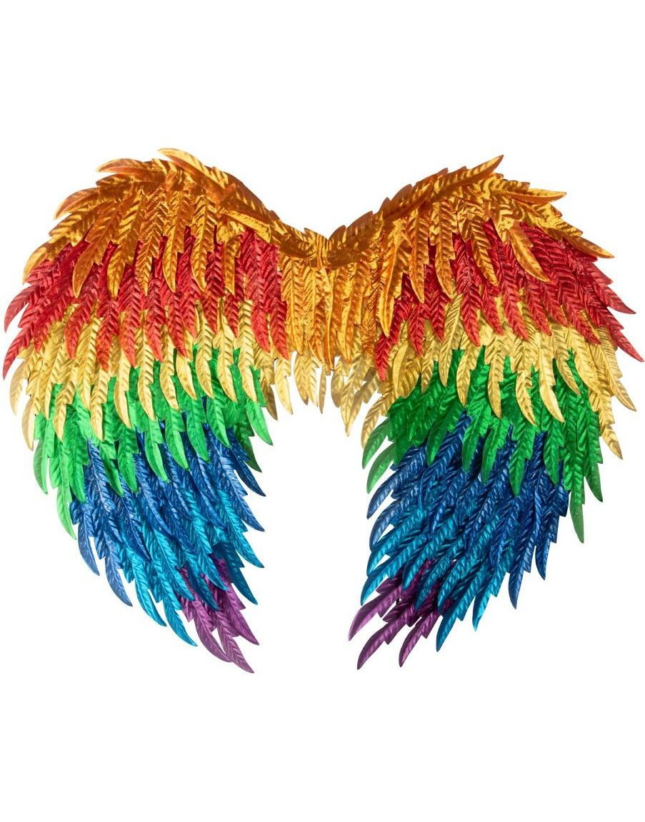 Regnbuefarget Vinger med Falske Fjær 60x48 cm