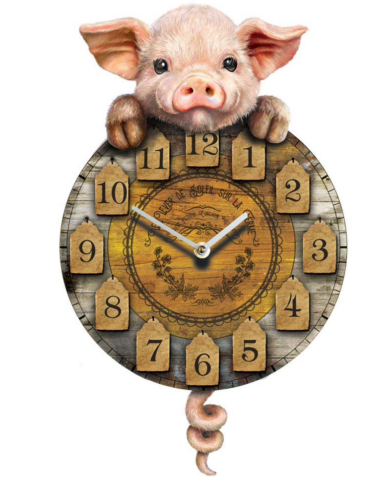Veggklokke med Vintage Motiv og Gris 30 cm