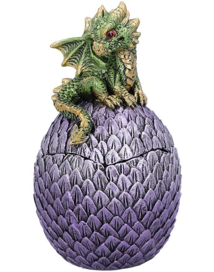 Dragonling Perch Box - Grønn Drage og Lilla Drageegg Beholder 14 cm