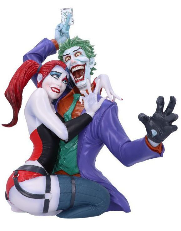 The Joker og Harley Quinn Stor Byste 37,5 cm Håndmalt Offisiell Lisensiert