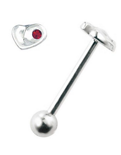 Tungepiercing Hjerteformet Toppkule & Rød Sten