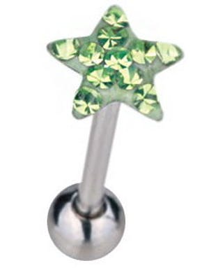 Tungepiercing med Stjerneformet Grønn Toppkule & Stener