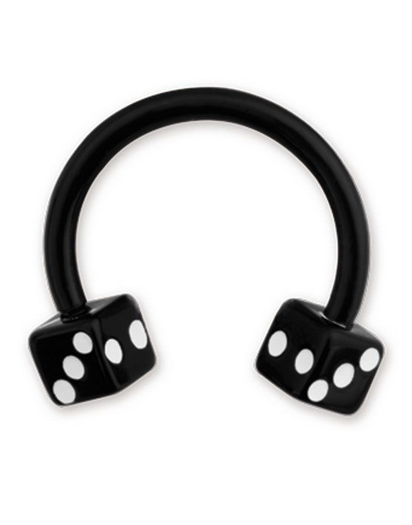 Rund Svart Øyenbrynspiercing med Terninger - 1.2 x 10 mm