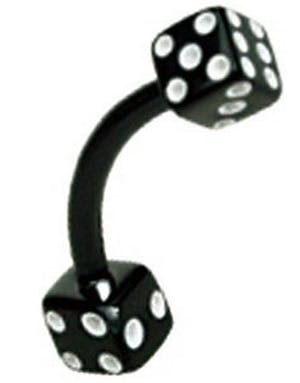 Dobbel Terning Sort - 1,2 x 8 mm Øyenbrynspiercing