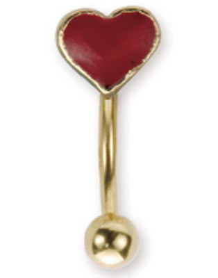 Gullfarget Øyenbrynspiercing med Hjerteformet Rød Kule - 1.2 x 8 mm