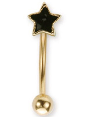 Gullfarget Øyenbrynspiercing med Svart Stjerne - 1.2 x 8 mm