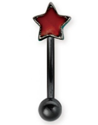 Svart Øyenbrynspiercing med Rød Stjerne - 1.2 x 8 mm