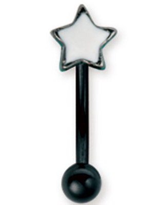 Svart Øyenbrynspiercing med Hvit Stjerne - 1.2 x 8 mm