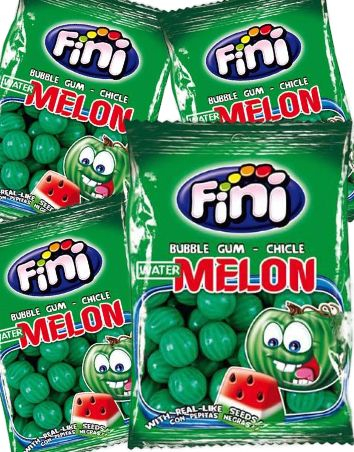 12 stk Poser med Fini Fizzy Watermelon / Fini Vannmelon Tyggegummi - Hel Eske 960 gram