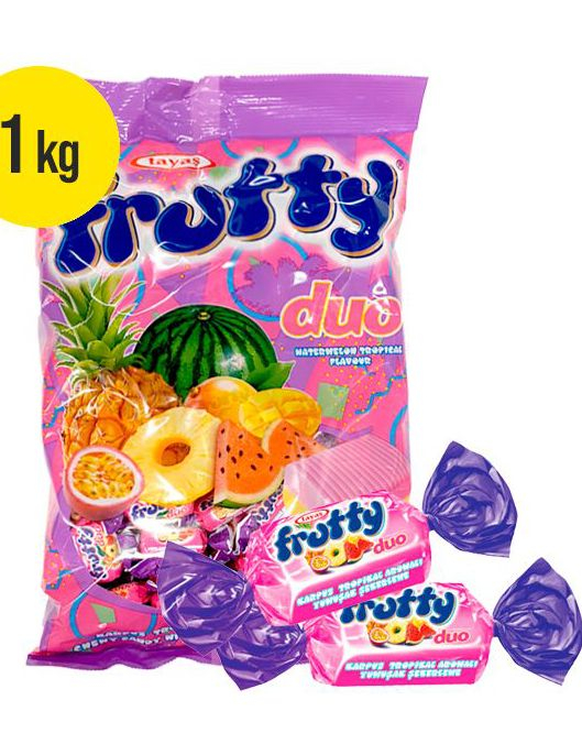 1 kg Frutty Duo Pineapple/Watermelon - Stor Pose Frukt-Karameller med Vannmelon og Ananassmak