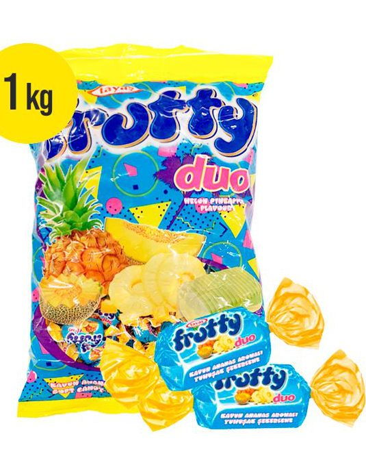 1 kg Frutty Duo Pineapple/Honeydew - Stor Pose Fruktkarameller med Honningmelon og Ananassmak