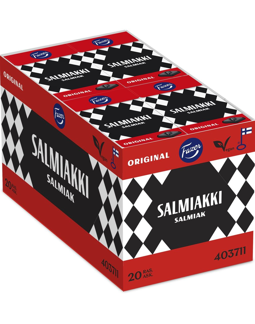 20 stk Fazer Salmiakki - Pastilleske med Salmiakk/Lakris Pastiller - Hel Eske 0,8 kg