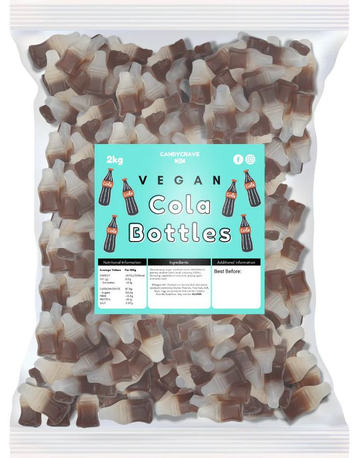 2 kg Candycrave Vegan Cola Bottles - Stor Pose med Veganske Colaflasker