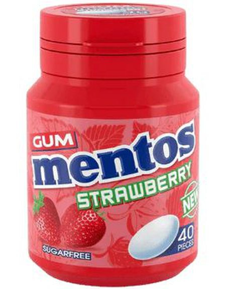 Mentos Gum Strawberry Sugarfree - Sukkerfri Tyggegummi med Jorbær Smak 56 gram