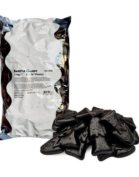 1 kg Sweet & Candy Dubbelzoute Vissen - Ekstra Salte Lakrisfisker