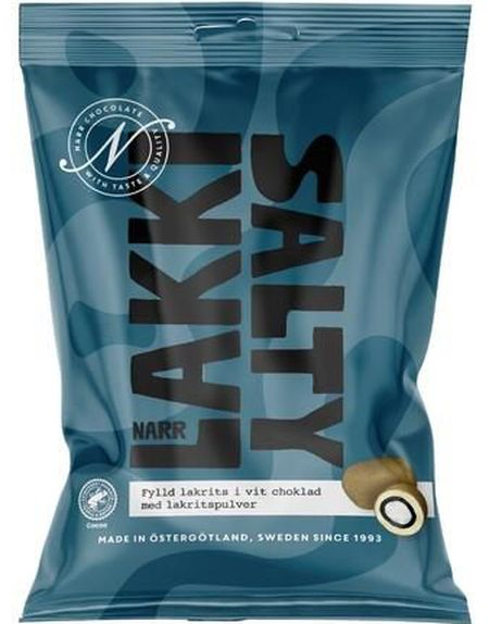 Narr Lakki Salty - Saltlakris Dekket i Hvit Sjokolade og Lakrispulver 100 gram
