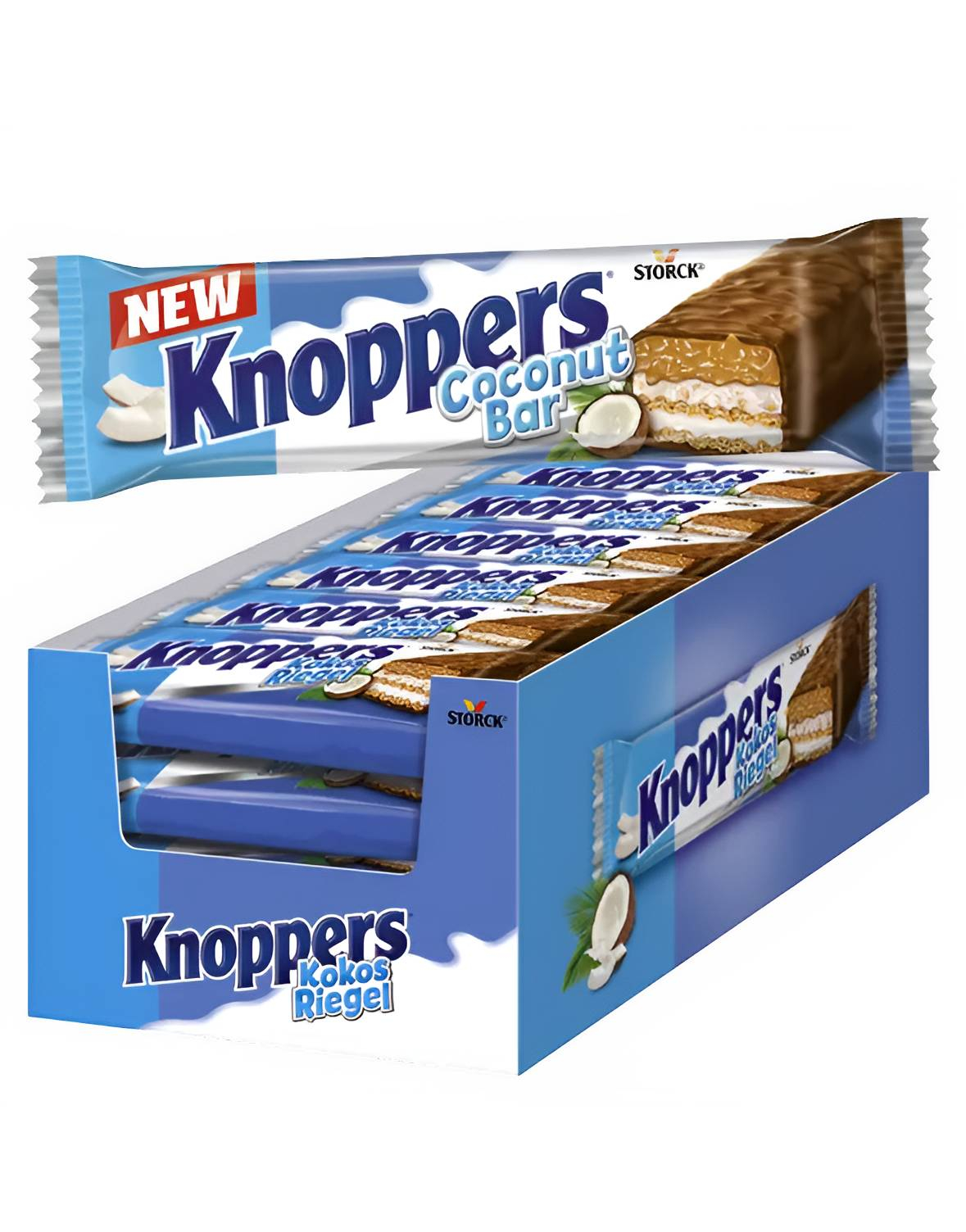 24 stk Knoppers Coconut Bar - Sjokolade med Kokos, Melkekrem og Karamell - Hel Eske 0.96 kg