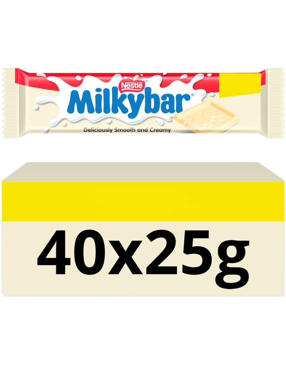 40 stk Nestle Milkybar White - Hvite Sjokoladeplater - Hel Eske 1 kg