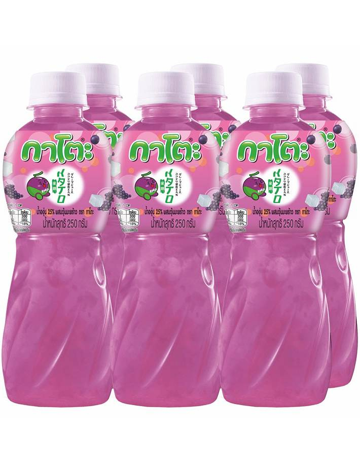 6 stk Grape Juice With Nata De Coco - Juice med Druesmak og Kokosbiter - Hel Eske 1,92 Liter (Thailand)