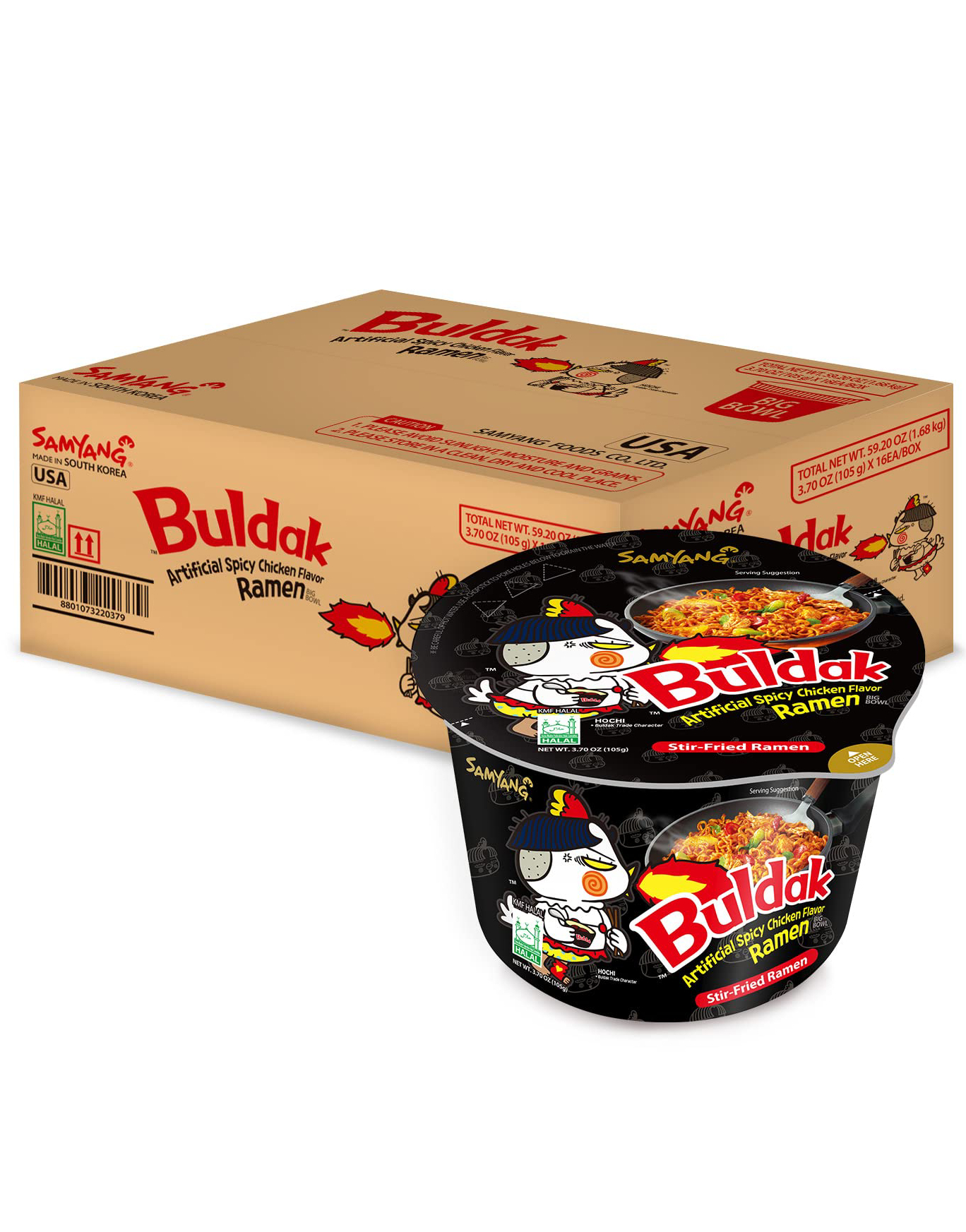 16 stk Samyang Buldak Hot Chicken Ramen Flavour Big Bowl 105 gram (Korea Import) - Hel Eske