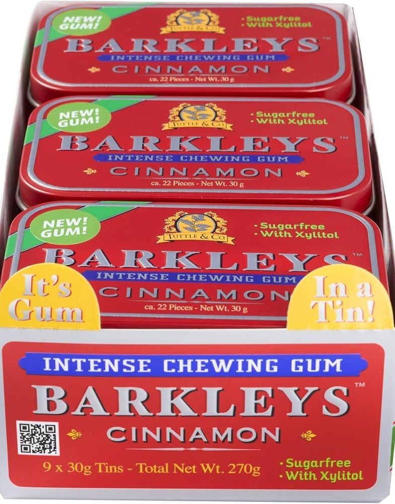 9 stk Barkleys Sugarfree Cinnamon Intense Chewing Gum - Hel Eske 270 gram