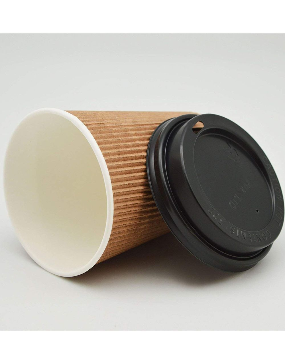 6 stk Rillede Varmekopper/Kaffekopper med Lokk i Papp - 236,5 ml