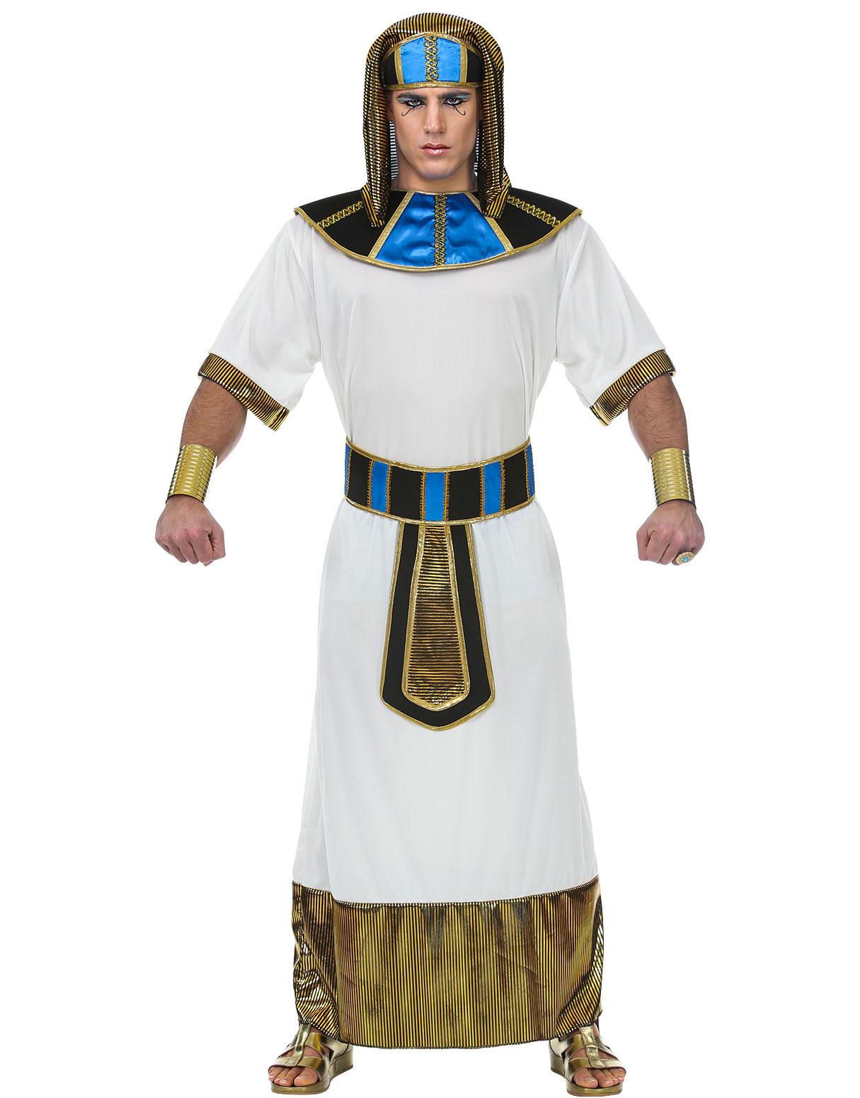 Hvitt Farao Kostyme med Belte, Krave og Hodeplagg