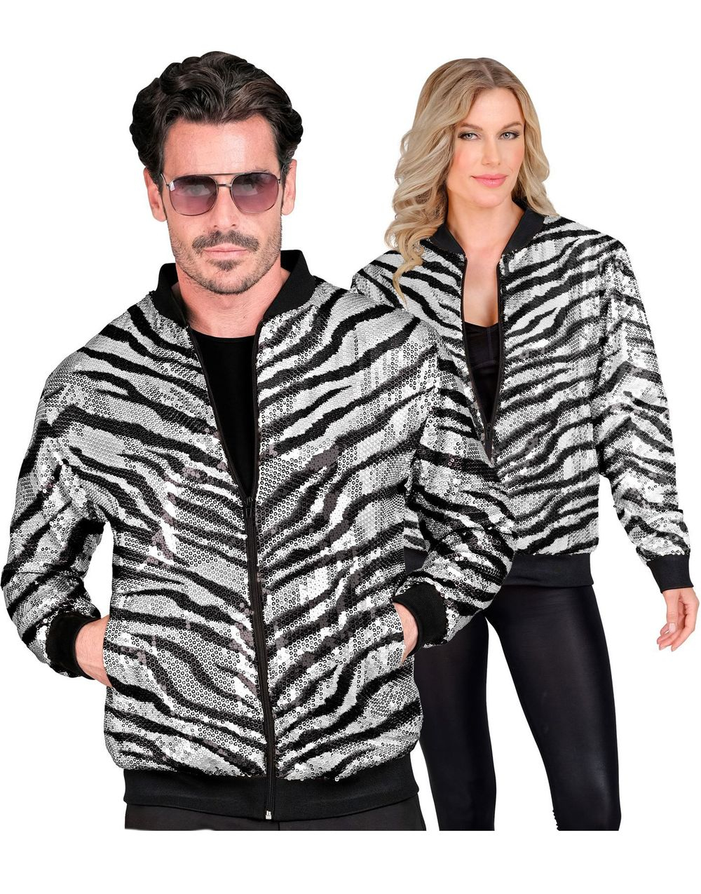Zebramønstret Unisex Bomberjakke med Paljetter
