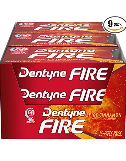 9 stk Dentyne Fire Spicy Cinnamon - Hel Eske Sukkerfri Tyggegummi (USA Import)