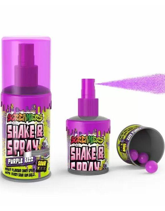 Zed Candy Screamers Purple Razz - Shake and Spray - Sur Godterispray og Tyggegummi 60 ml