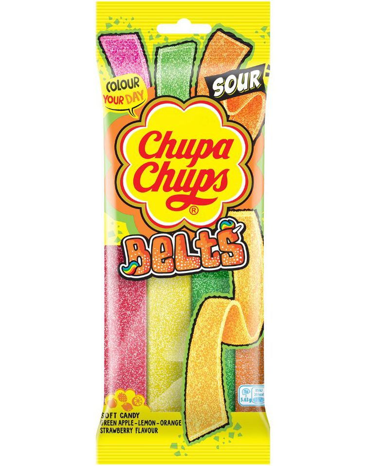 Chupa Chups Sour Belts Mixed - Sure Godteribelter med Forskjellige Smaker 90 gram